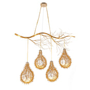 Bird Nest Chandelier, 8-Light, Gold Aluminum with White Glass Shade