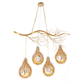 Bird Nest Chandelier, 8-Light, Gold Aluminum with White Glass Shade