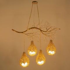 Bird Nest Chandelier, 8-Light, Gold Aluminum with White Glass Shade