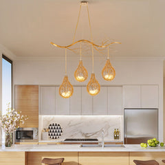 Bird Nest Chandelier, 8-Light, Gold Aluminum with White Glass Shade
