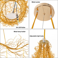 Bird Nest Chandelier, 8-Light, Gold Aluminum with White Glass Shade
