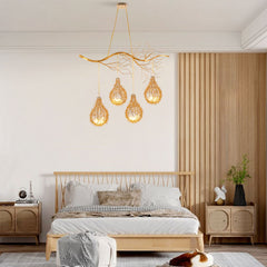 Bird Nest Chandelier, 8-Light, Gold Aluminum with White Glass Shade