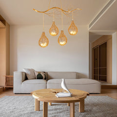 Bird Nest Chandelier, 8-Light, Gold Aluminum with White Glass Shade