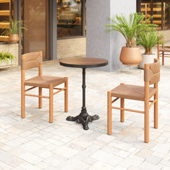 Bistro Table, Round Folding Aluminum with Laminate Top, Brown and Black