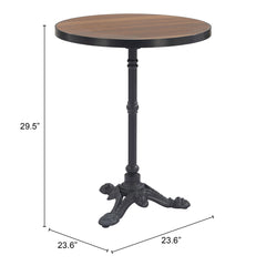 Bistro Table, Round Folding Aluminum with Laminate Top, Brown and Black