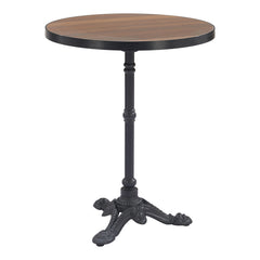 Bistro Table, Round Folding Aluminum with Laminate Top, Brown and Black