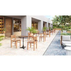 Bistro Table, Round Folding Aluminum with Laminate Top, Brown and Black