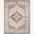 Full rug | blackdown Oriental Grey rug seen straight on, full medallion on an ivory field inside a grey border