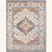 Full rug | blackdown Oriental Grey rug seen straight on, full medallion on an ivory field inside a grey border