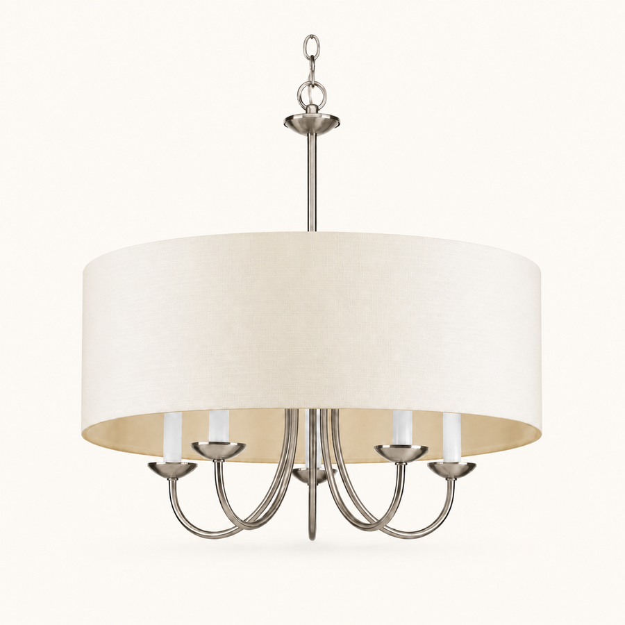 Front | studio front of the plain linen-blend drum, chain, and five arms