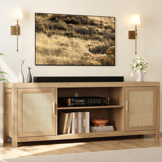 Boho Rattan TV Console, 66 Inch Wide, Brown