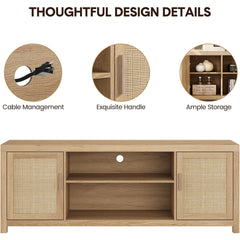 Boho Rattan TV Console, 66 Inch Wide, Brown