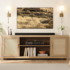Boho Rattan TV Console, 66 Inch Wide, Brown