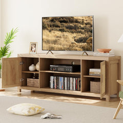 Boho Rattan TV Console, 66 Inch Wide, Brown