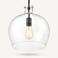 Front | studio front of the clear glass bell and matte black rod