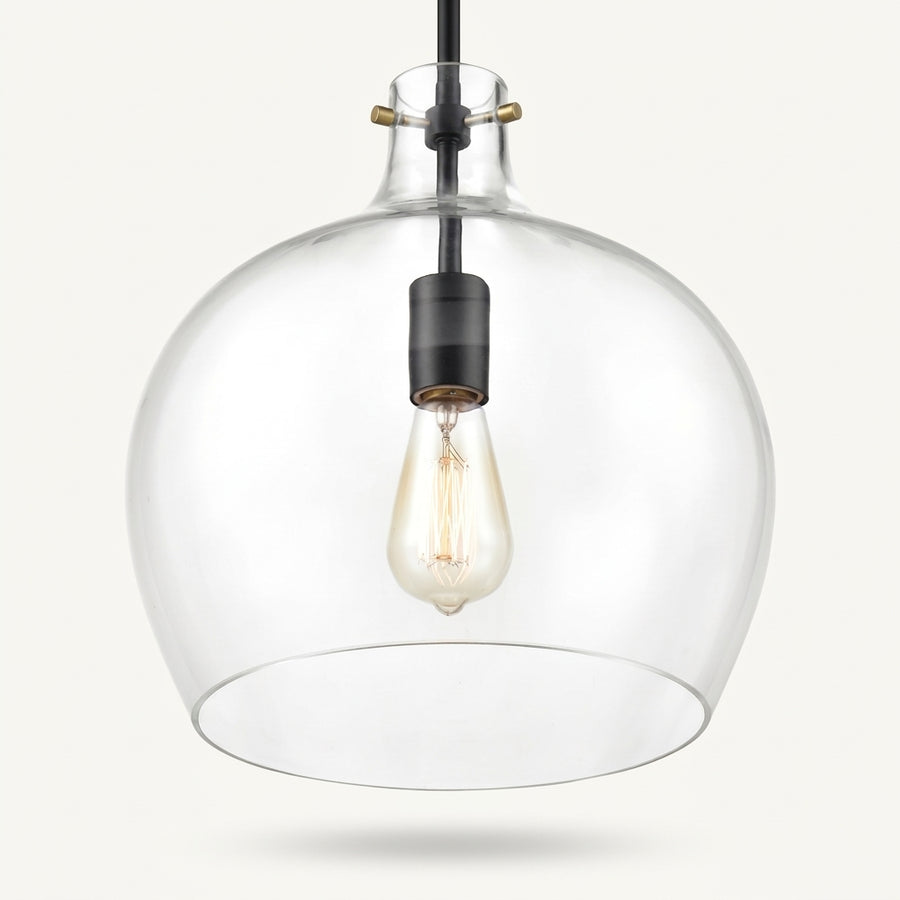 Front | studio front of the clear glass bell and matte black rod