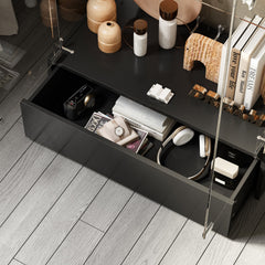 Book Cabinet with 4 Tiers in Black and Clear Glass