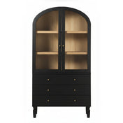 Book Cabinet with Glass Doors and 3 Drawers in Black
