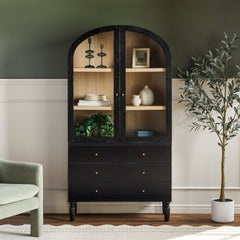 Book Cabinet with Glass Doors and 3 Drawers in Black