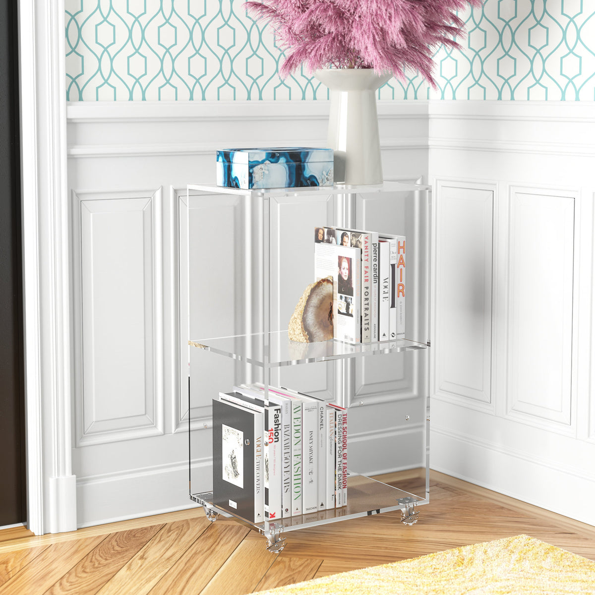 Bookcase, 2 Shelves, Clear Acrylic Frame