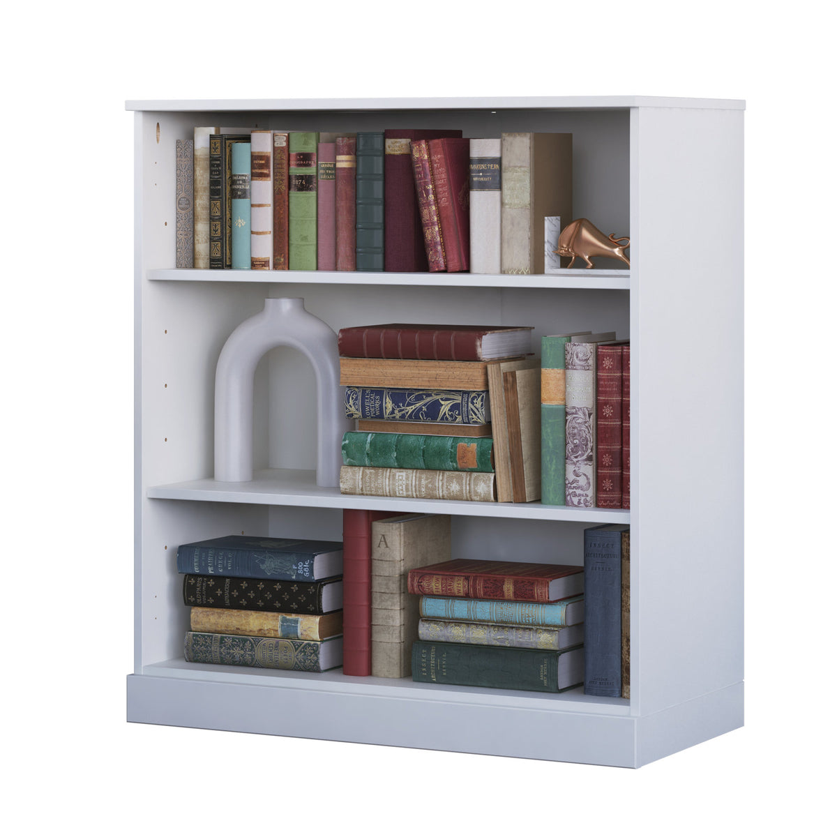 Bookcase, 3-Shelf Solid Pine Wood, White