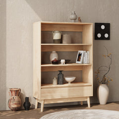 Bookcase, 3 Shelves with Drawer, 47.6 x 63 Inch, Wood