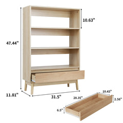 Bookcase, 3 Shelves with Drawer, 47.6 x 63 Inch, Wood