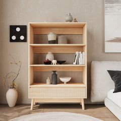 Bookcase, 3 Shelves with Drawer, 47.6 x 63 Inch, Wood