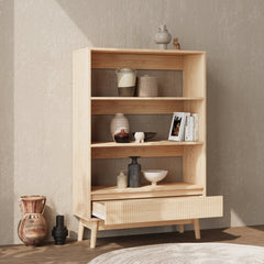 Bookcase, 3 Shelves with Drawer, 47.6 x 63 Inch, Wood