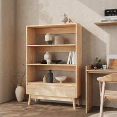 Bookcase, 3 Shelves with Drawer, 47.6 x 63 Inch, Wood