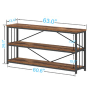 Bookcase, 3 Tier, Metal Frame, Manufactured Wood Shelves, Rustic Brown