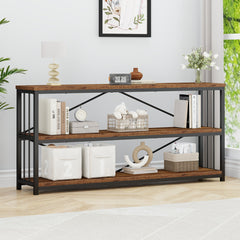 Bookcase, 3 Tier, Metal Frame, Manufactured Wood Shelves, Rustic Brown
