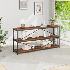 Bookcase, 3 Tier, Metal Frame, Manufactured Wood Shelves, Rustic Brown