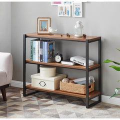 Bookcase, 39.5 Inch Wide, Brown Steel and Engineered Wood