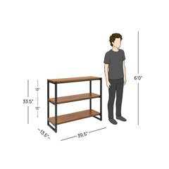 Bookcase, 39.5 Inch Wide, Brown Steel and Engineered Wood