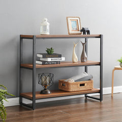 Bookcase, 39.5 Inch Wide, Brown Steel and Engineered Wood
