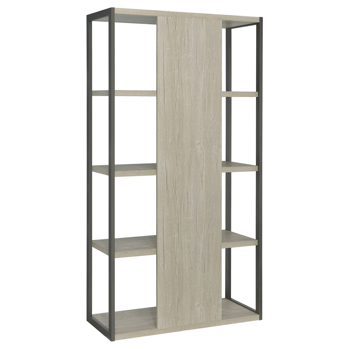 Bookcase, 4 Open Shelves, Whitewashed Gray/Dark Gray, Metal Frame