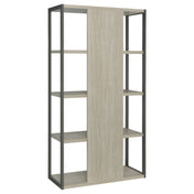 Bookcase, 4 Open Shelves, Whitewashed Gray/Dark Gray, Metal Frame