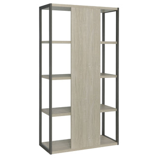 Bookcase, 4 Open Shelves, Whitewashed Gray/Dark Gray, Metal Frame