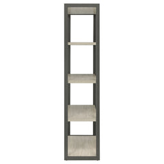 Bookcase, 4 Open Shelves, Whitewashed Gray/Dark Gray, Metal Frame