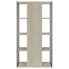 Bookcase, 4 Open Shelves, Whitewashed Gray/Dark Gray, Metal Frame