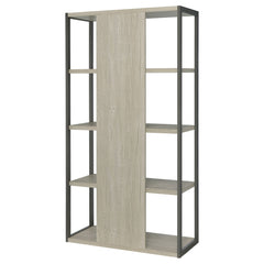 Bookcase, 4 Open Shelves, Whitewashed Gray/Dark Gray, Metal Frame