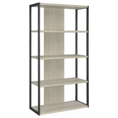 Bookcase, 4 Open Shelves, Whitewashed Gray/Dark Gray, Metal Frame
