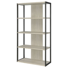 Bookcase, 4 Open Shelves, Whitewashed Gray/Dark Gray, Metal Frame