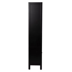 Bookcase, 4 Shelves, Black and Beige with Rattan Doors