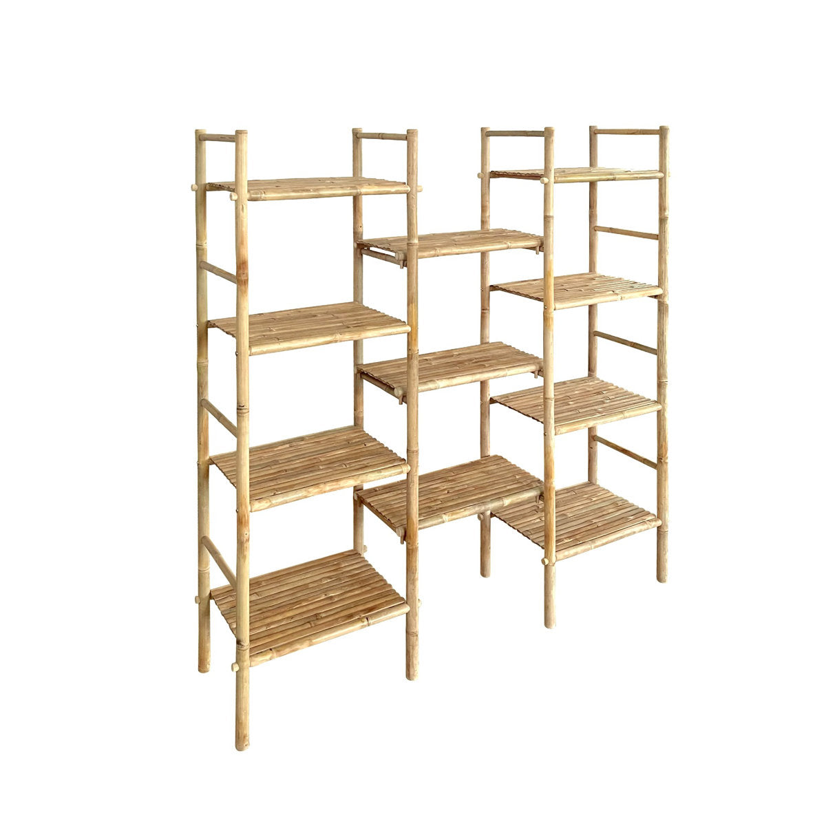 Bookcase, 4-Tier, Tan Bamboo and Rattan with 11 Open Shelves
