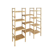 Bookcase, 4-Tier, Tan Bamboo and Rattan with 11 Open Shelves