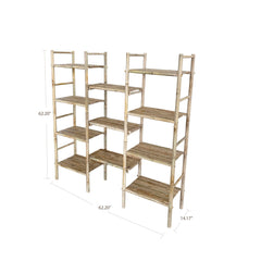 Bookcase, 4-Tier, Tan Bamboo and Rattan with 11 Open Shelves