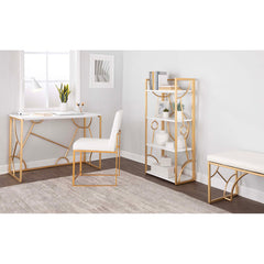 Bookcase, 4 Tiers, White with Metal Frame