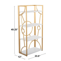 Bookcase, 4 Tiers, White with Metal Frame